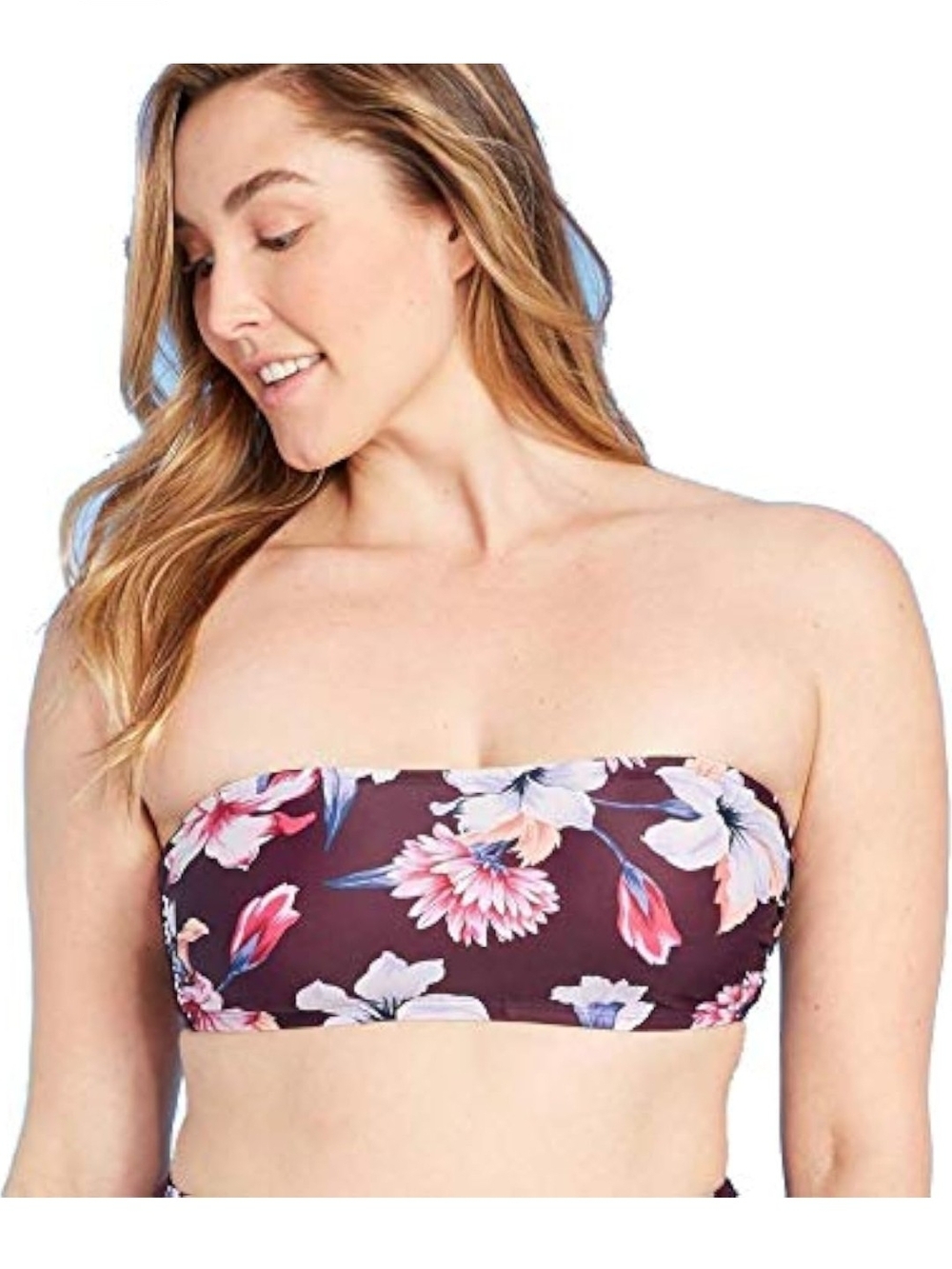 Kona Sol Purple Floral Bandeau Bikini Top Size Small